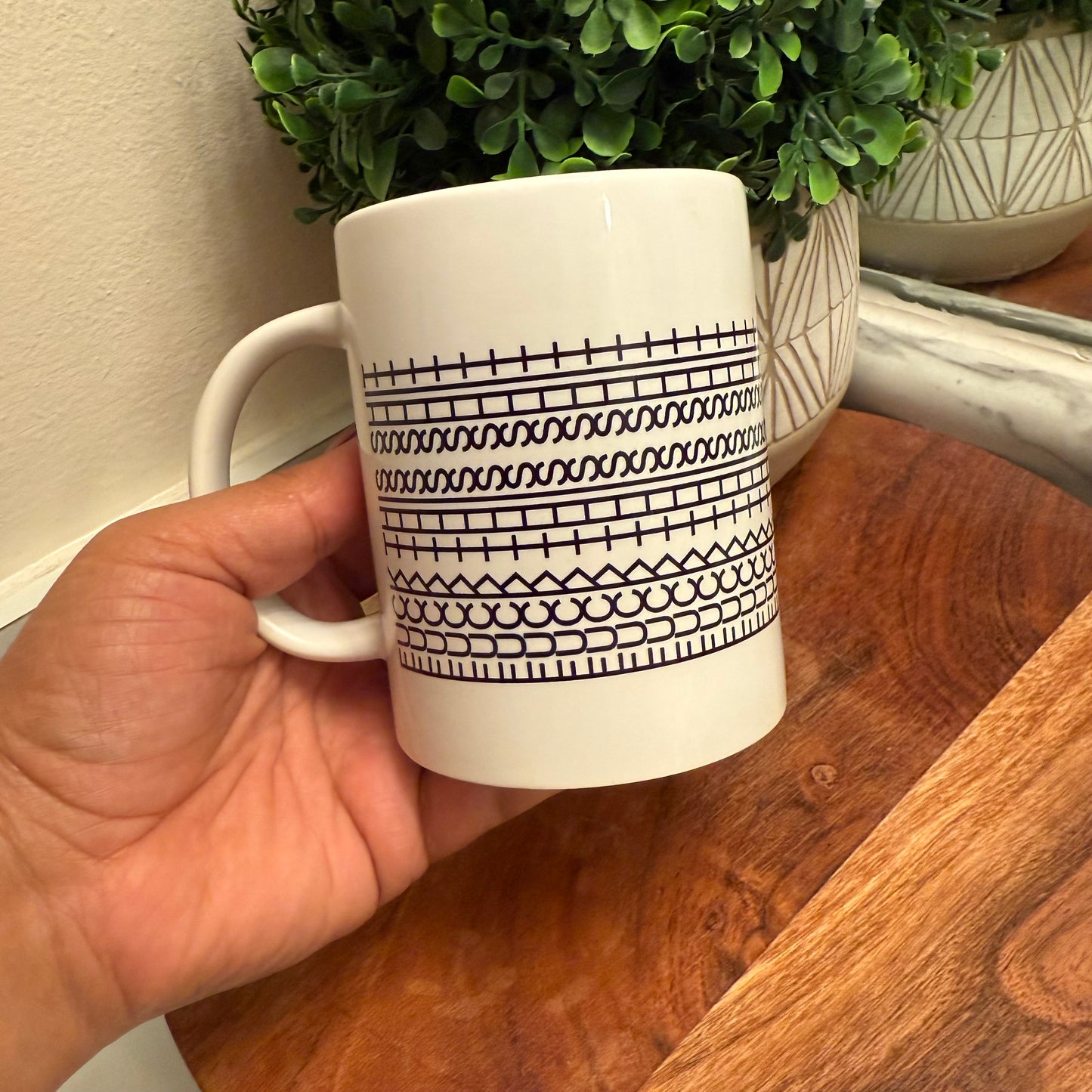 Hidden Message Mug with Unique Black and White Pattern Design