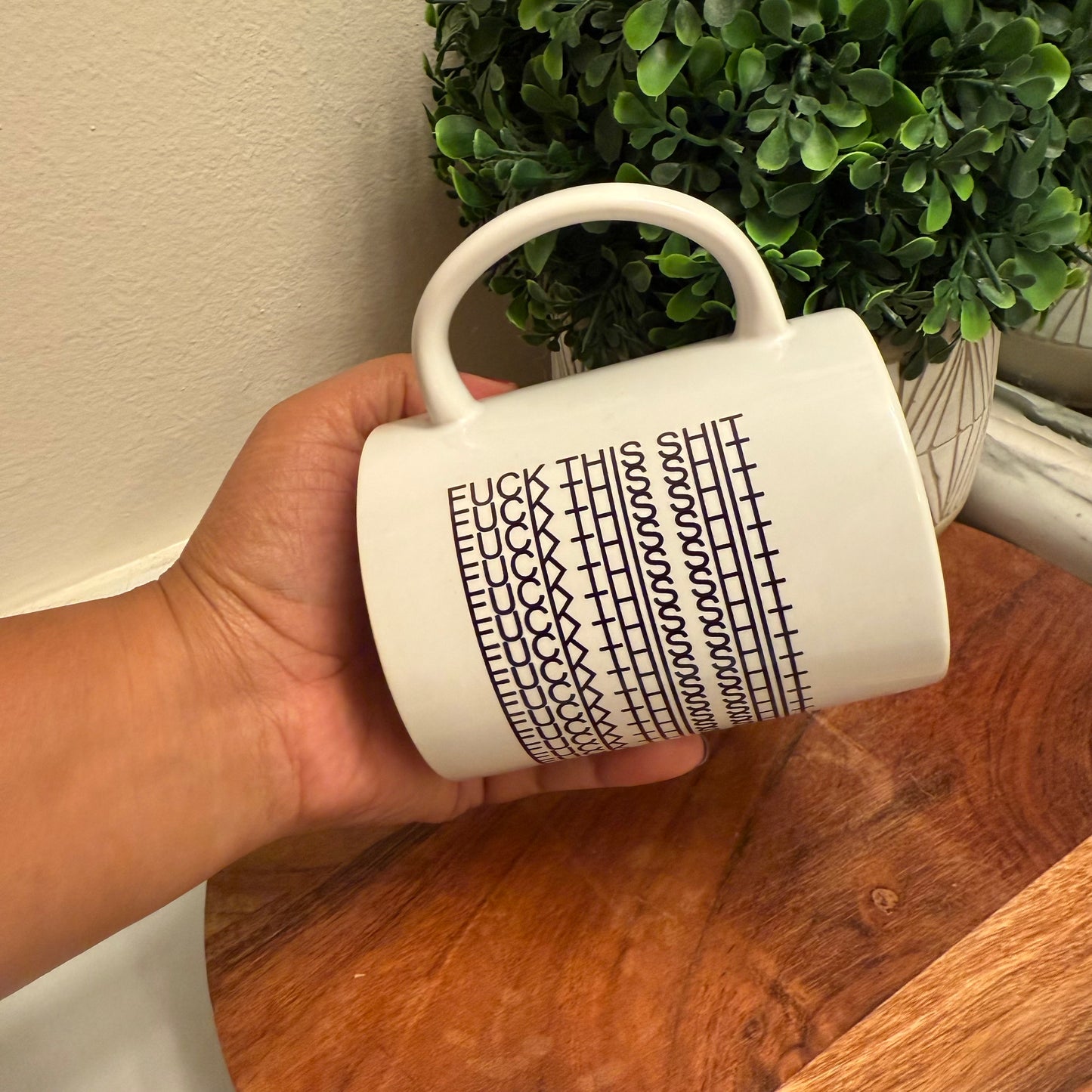 Hidden Message Mug with Unique Black and White Pattern Design